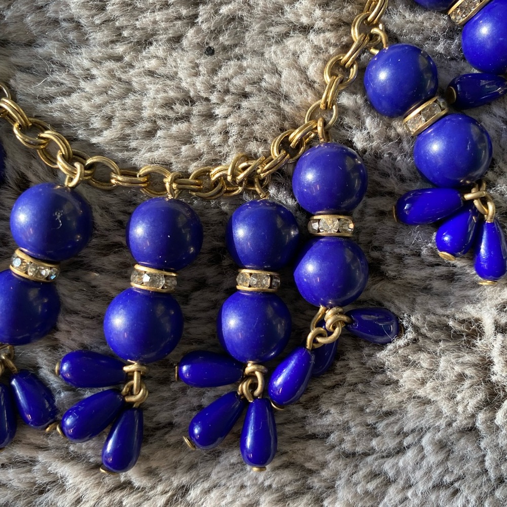 J Crew Blue Beaded Adjustable Statement Necklace - image 8
